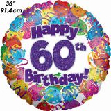 60th Party Birthday Holographic 36inch - Clearance